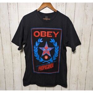 Obey Star Wreath Propaganda Graphic Tee Shirt Black Size Large Early 2010s